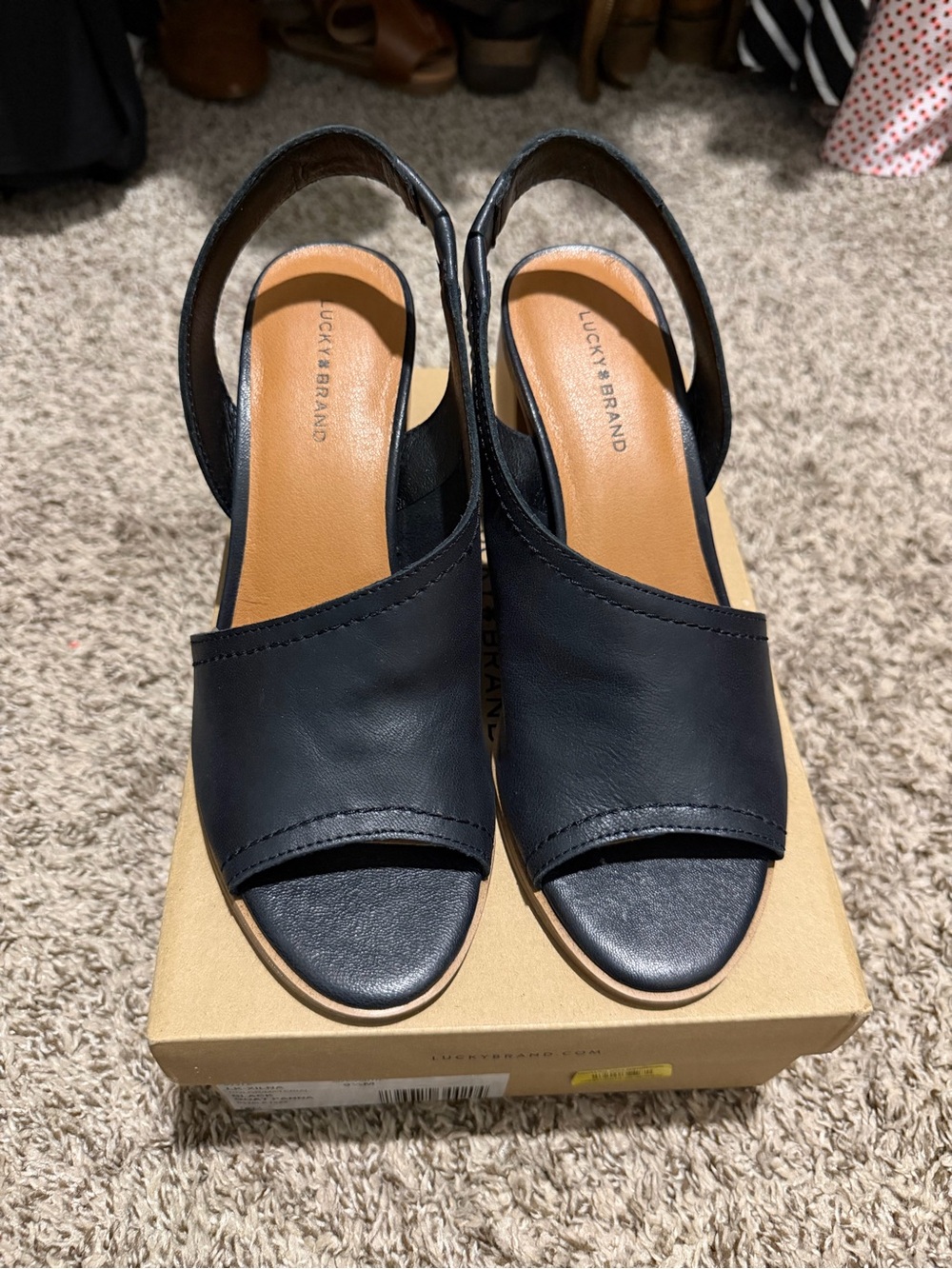 NWOT Lucky Brand Xilna Black Leather Slingback Heels | Size 9.5M